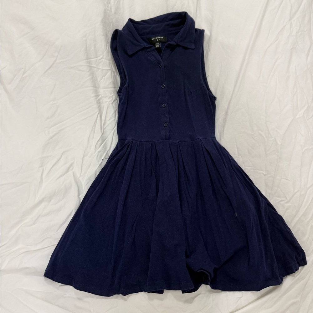 Sleeveless Collared Navy Mini Dress